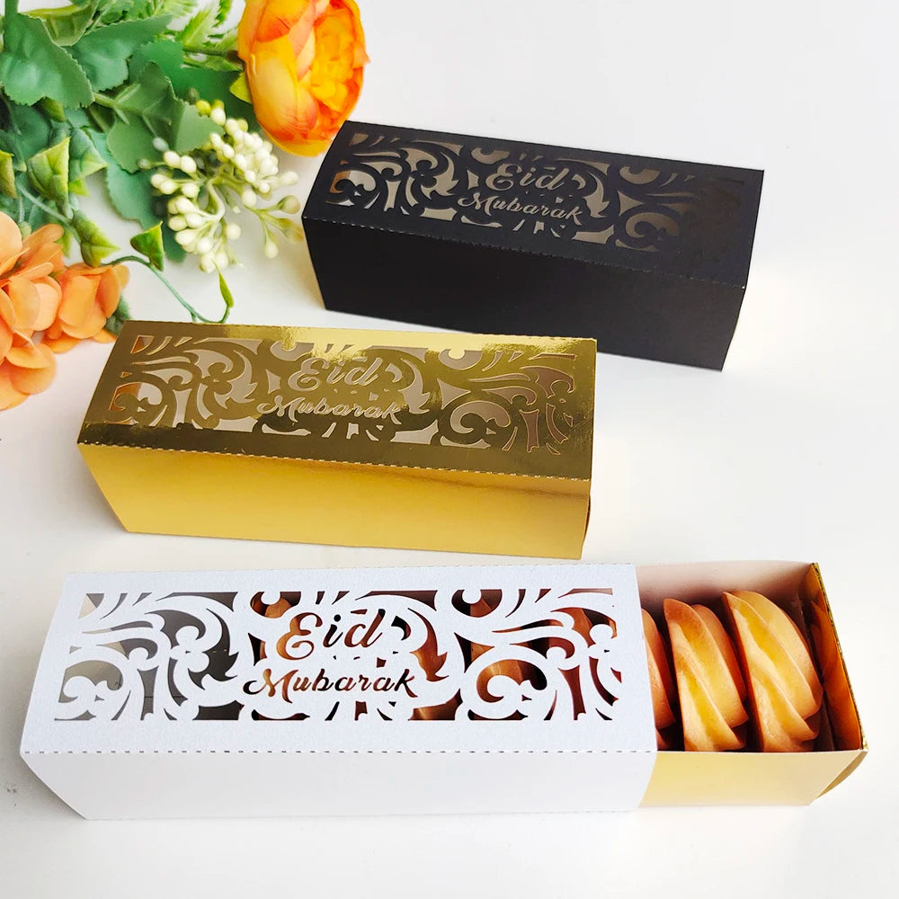 10Pcs Ramadan Gift Boxes Eid Mubarak Paper Gift Packing Boxes Gold Hollow Ramadan Gift Candy Packages Ramadan Decoration 2025