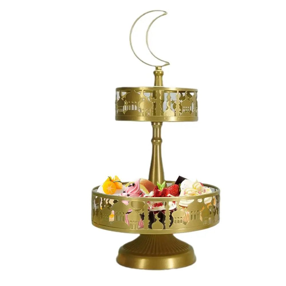 2/3 Layer Ramadan Candy Fruit Tray Eid Mubarak Decorations Dessert Cupcake Stand Holder Dinner Plate For Eid Al-Fitr Party Decor