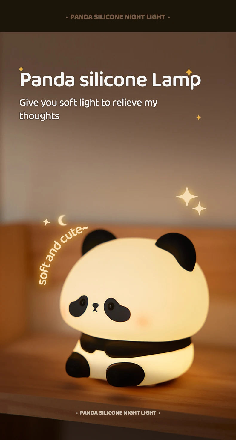 Panda LED Night Light Silicone USB Rechargeable Touch Lamp for Bedroom Timing Decoration Cute Animal Design Children's Gift