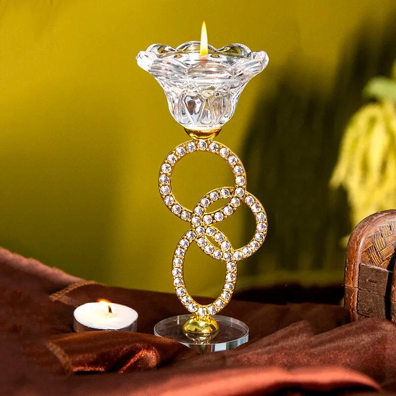 1 Piece Metal Glass Candle Holder Iron Home Decoration Ornament For Tabletop Party Holiday Wedding Supplies