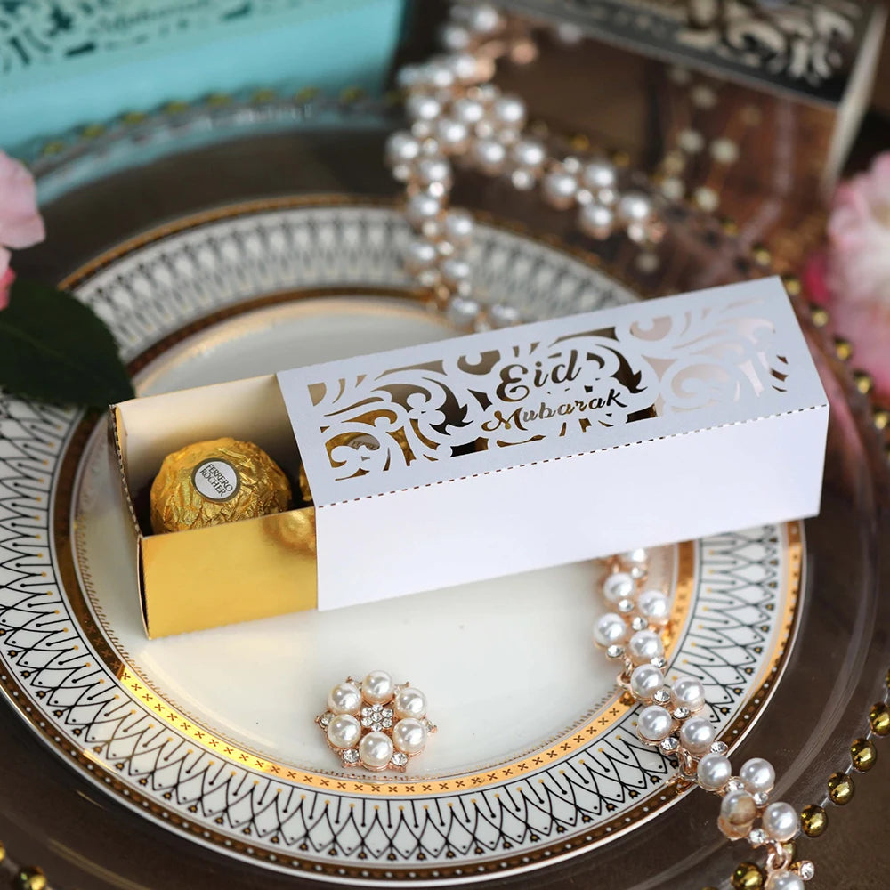 10Pcs Ramadan Gift Boxes Eid Mubarak Paper Gift Packing Boxes Gold Hollow Ramadan Gift Candy Packages Ramadan Decoration 2025