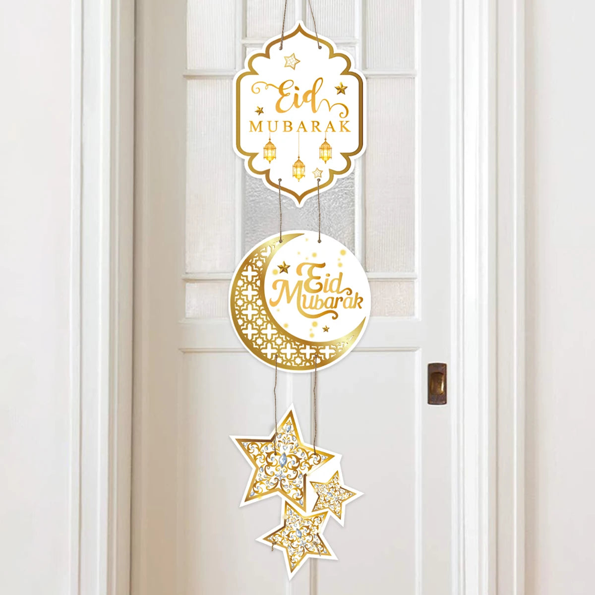 Eid Mubarak Moon Star Door Hanging Ramadan Kareem Decorations For Home 2025 Islamic Muslim Party Supplies Chandelier Wall Banner