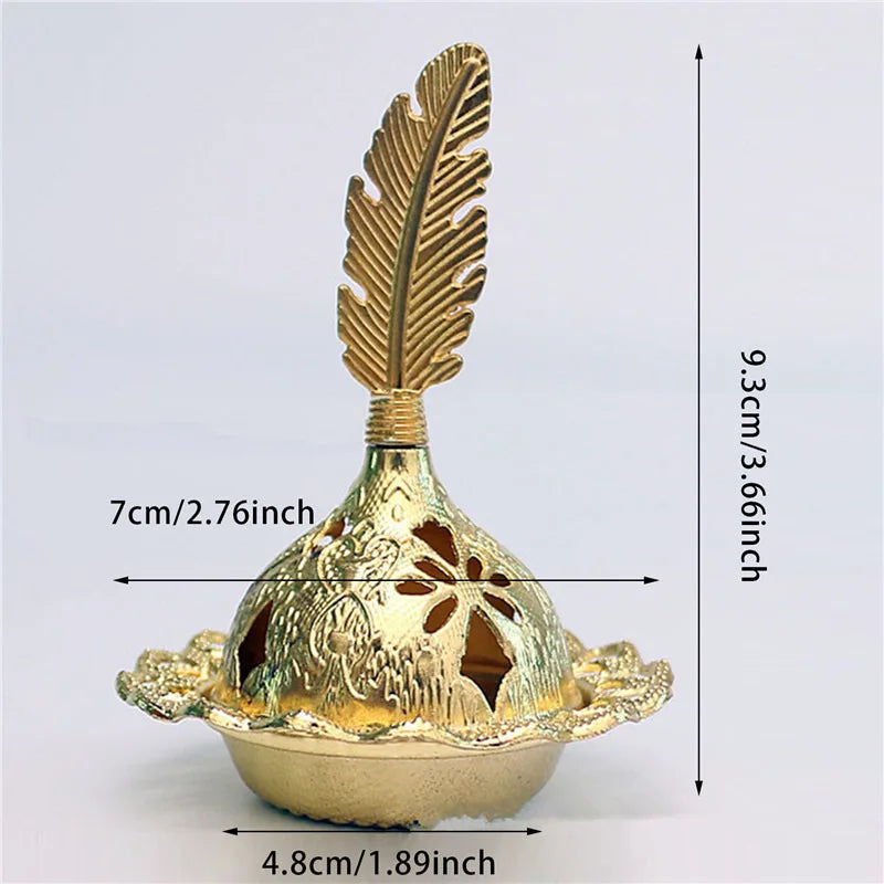 Incense Burner Holder Metal Censer Cone Arabian Stick Frankincense Vintage Incense Coil Ash Catcher Iron Aromatherapy Fragrance