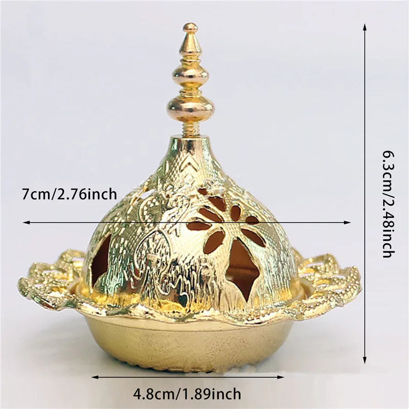 Incense Burner Holder Metal Censer Cone Arabian Stick Frankincense Vintage Incense Coil Ash Catcher Iron Aromatherapy Fragrance