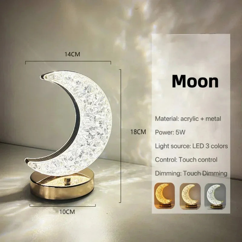 Bedroom Crystal Touch Dimming Night Light Girls Room Home Decor Aesthetics USB Bedside LED Ambient Table 3d Moon Lamp