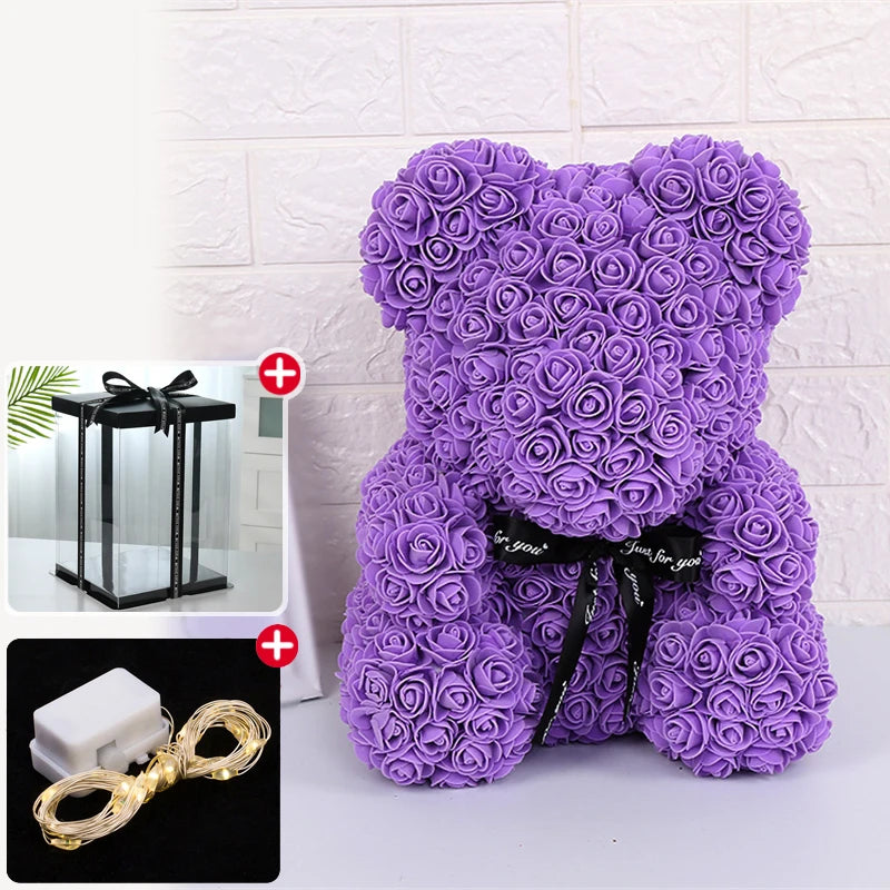 Artificial Rose Bear Light Teddy Bear Gift with Box