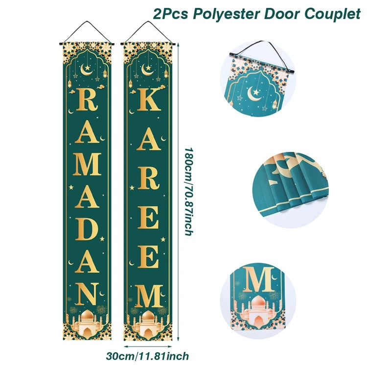 Ramadan Decoration 2025 Door Banner EID Mubarak Decor for Home Porch Banner Ramadan Kareem Islamic Muslim Party Eid Al-Fitr Gift