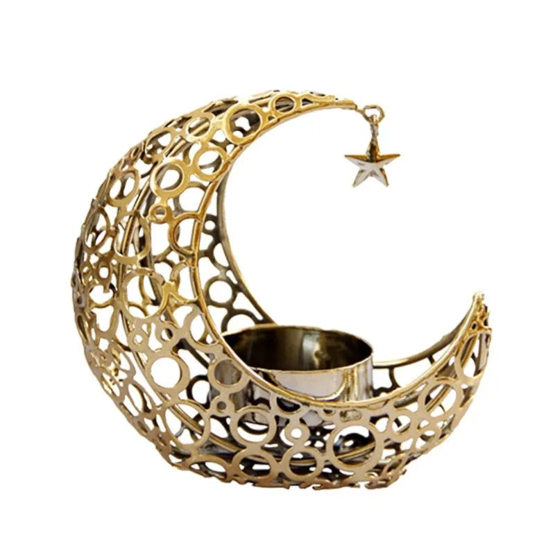 Eid Mubarak Ramadan Metal Candlestick Moon Shaped Candle Holder Home Desktop Ornament for Bedroom Showcase Living Room