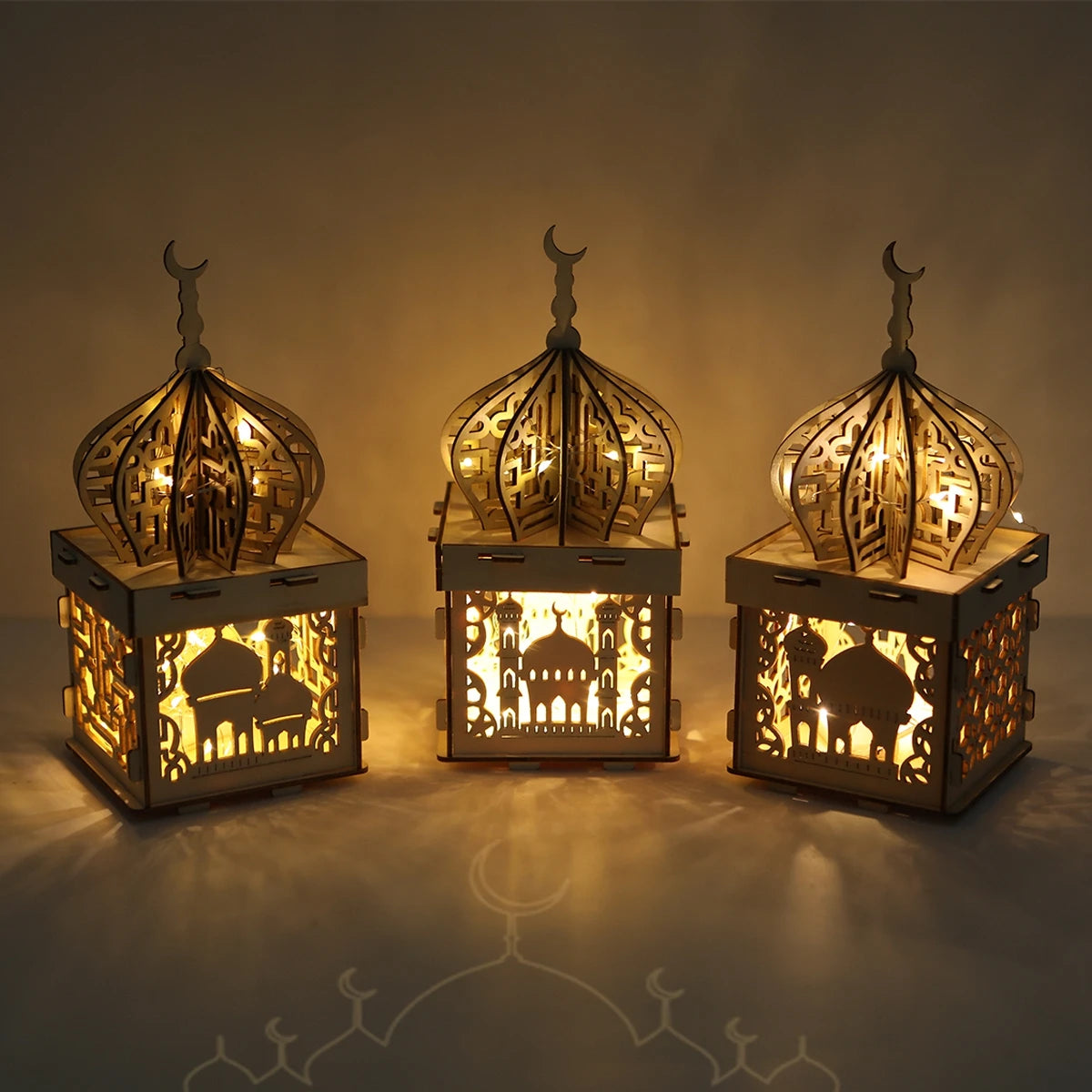 Wooden Palace Ornament Ramadan Decoration For Home 2025 Aid Eid Mubarak Ramadan Kareem Islamic Muslim Festival Party Supplies