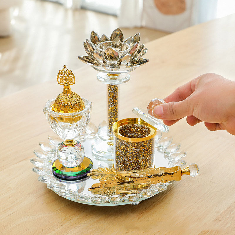 Arabic Crystal Incense Burner Holders Set Arabian Diffuser Bakhoor Oud Cone Charcoal Ramadan Gift Home Decor for Yoga Spa Arom