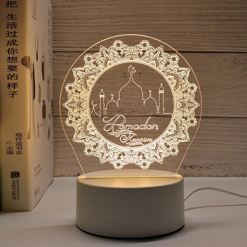 3D Moon Castle Acrylic LED Night Light Eid Mubarak Festival Ornaments Islamic Muslim Party Supplies 2024 Ramadan Home Decoration