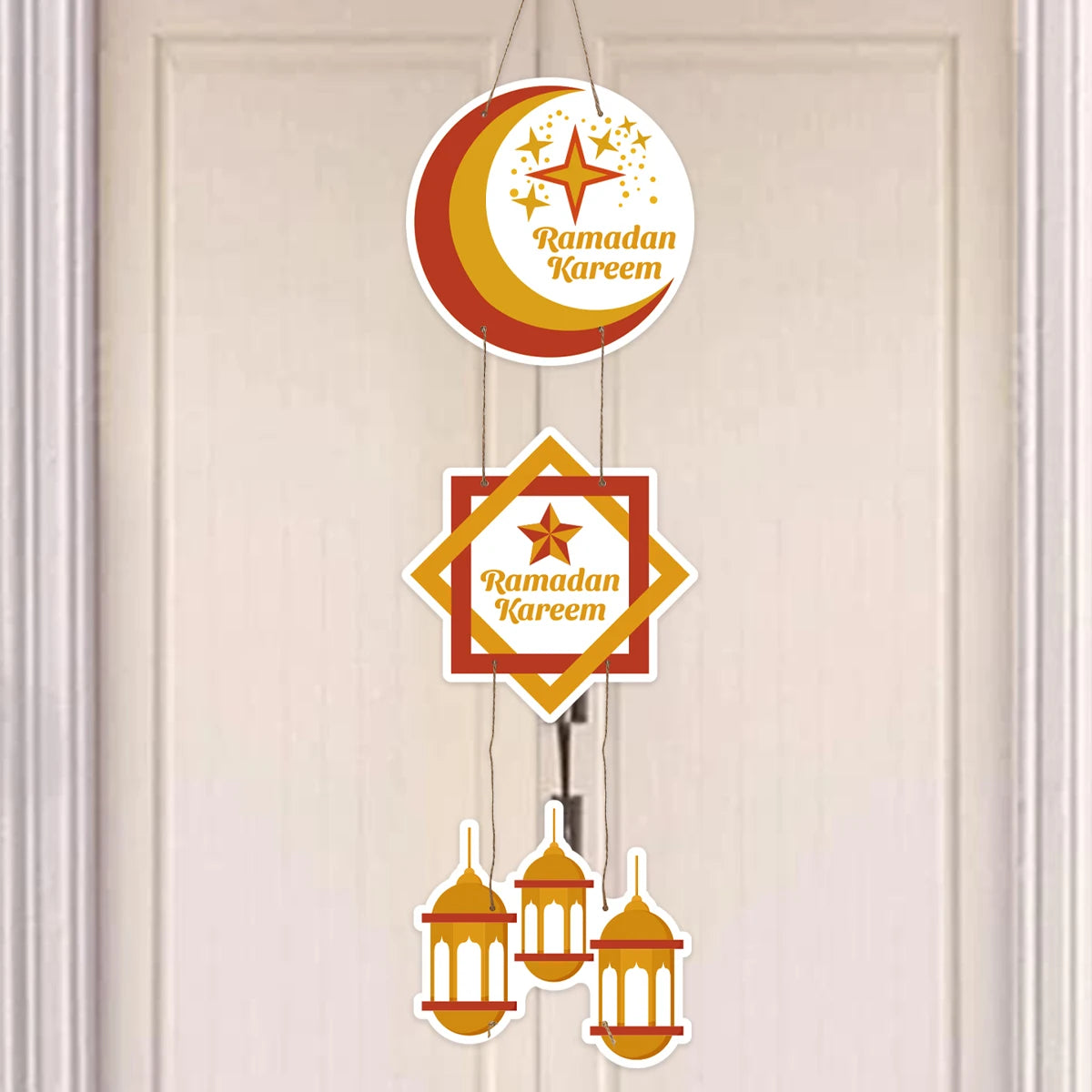 Eid Mubarak Moon Star Door Hanging Ramadan Kareem Decorations For Home 2025 Islamic Muslim Party Supplies Chandelier Wall Banner