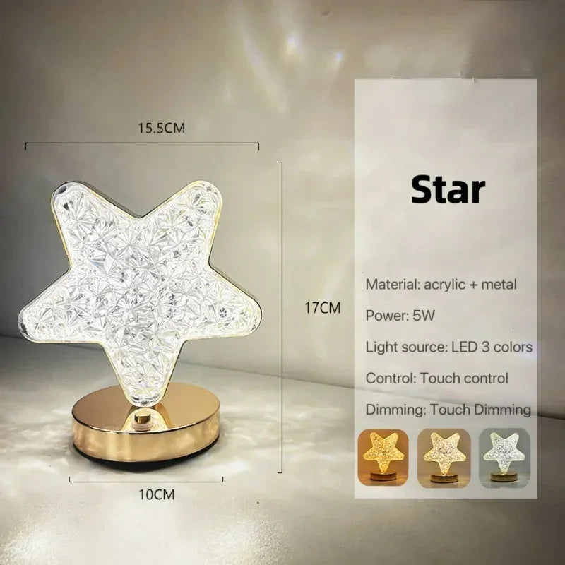 Bedroom Crystal Touch Dimming Night Light Girls Room Home Decor Aesthetics USB Bedside LED Ambient Table 3d Moon Lamp