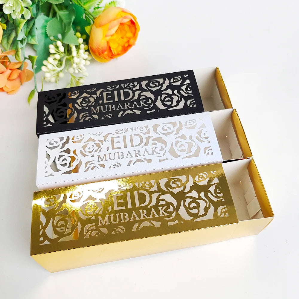 10Pcs Ramadan Gift Boxes Eid Mubarak Paper Gift Packing Boxes Gold Hollow Ramadan Gift Candy Packages Ramadan Decoration 2025