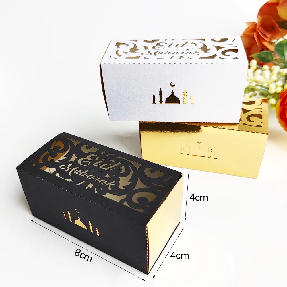 10Pcs Ramadan Gift Boxes Eid Mubarak Paper Gift Packing Boxes Gold Hollow Ramadan Gift Candy Packages Ramadan Decoration 2025