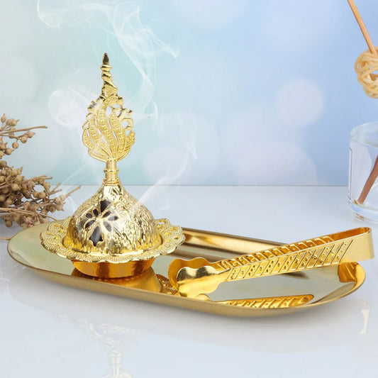 1 Set of Handheld Golden Incense Burners for Middle Eastern Arab Festivals Small Incense Burners with Metal Trays