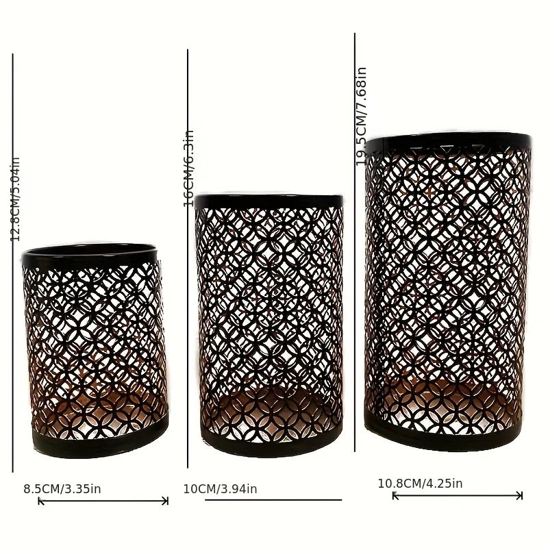 A set of three new Nordic iron art hollowed out candle holders, three piece set of candle holders, handicraft decorations, livin