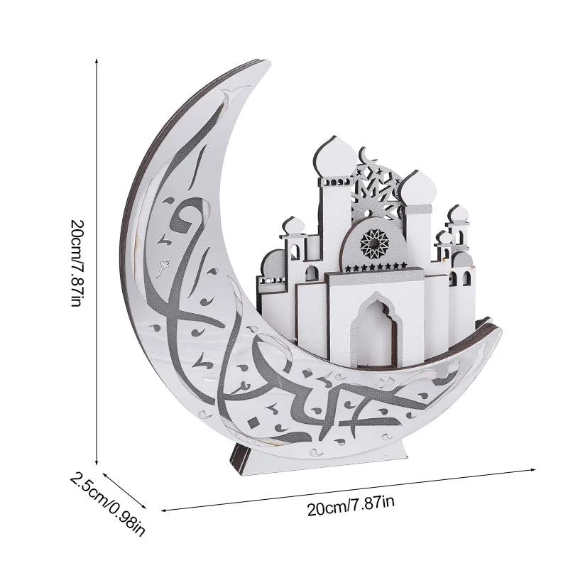 Ramadan Wooden Moon Mosque Night Light Table Ornament EID Mubarak Party Lights 2025 Islam Muslim Home Decoration Eid Al Adha