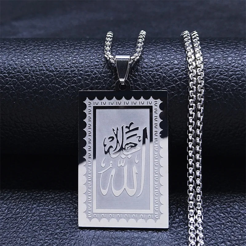 Stainless Steel Muslim Islam Quran Allah Chain Necklaces Gold Color Geometry Pendants Necklaces Jewelry colliers N2280S02