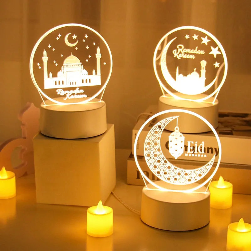 Eid Mubarak 3D Led Lamp Ramadan Night Light Led Moon Star Eid Bedroom Decoration Light Ornament Ramadan Decoration For Home 2025