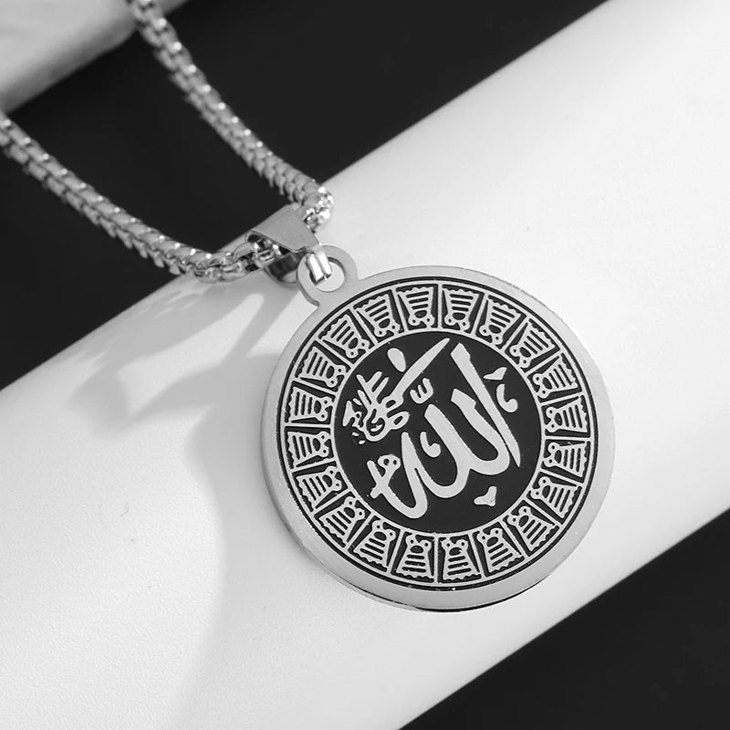 Stainless Steel Muslim Arabic Islamic Religious Pendant Necklace Men Women Amulet Jewelry Ramadan Gift