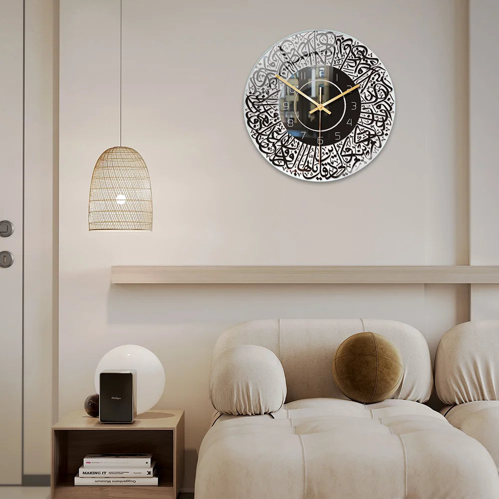 Islamic Ramadan Clock Gold/Black Stereoscopic Acrylic Round Wall Clock Middle East Ramadan Wall Clock Living Room Home Decor