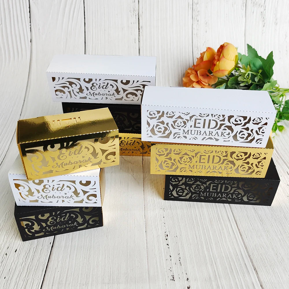 10Pcs Ramadan Gift Boxes Eid Mubarak Paper Gift Packing Boxes Gold Hollow Ramadan Gift Candy Packages Ramadan Decoration 2025