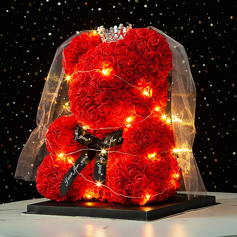 Artificial Rose Bear Light Teddy Bear Gift with Box