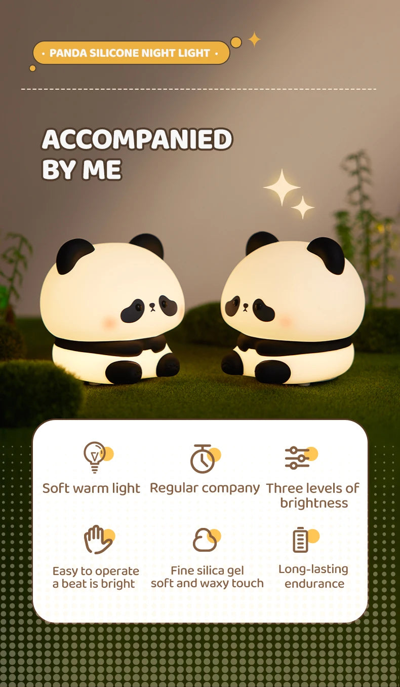 Panda LED Night Light Silicone USB Rechargeable Touch Lamp for Bedroom Timing Decoration Cute Animal Design Children's Gift