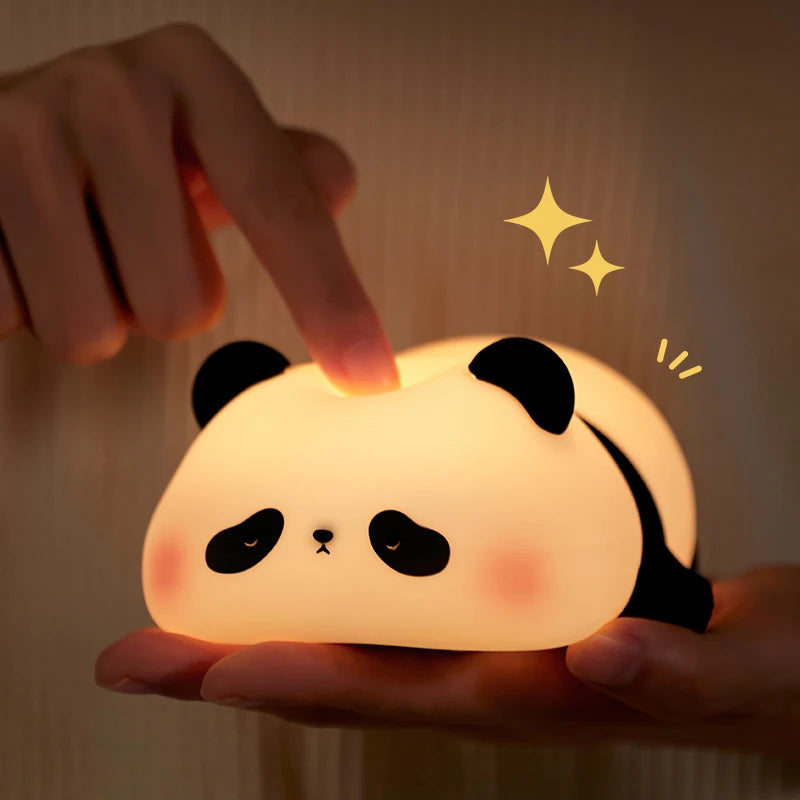 Panda LED Night Light Silicone USB Rechargeable Touch Lamp for Bedroom Timing Decoration Cute Animal Design Children's Gift