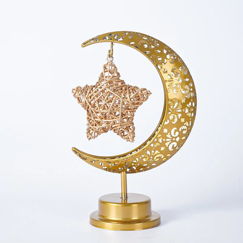 Ramadan Iron Art Moon LED Lights Eid Mubarak Decoration Ramadan Kareem Party Hanging Star Light Islamic Muslim Festival Supplies