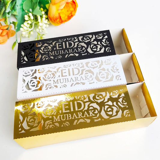 10Pcs Ramadan Gift Boxes Eid Mubarak Paper Gift Packing Boxes Gold Hollow Ramadan Gift Candy Packages Ramadan Decoration 2025