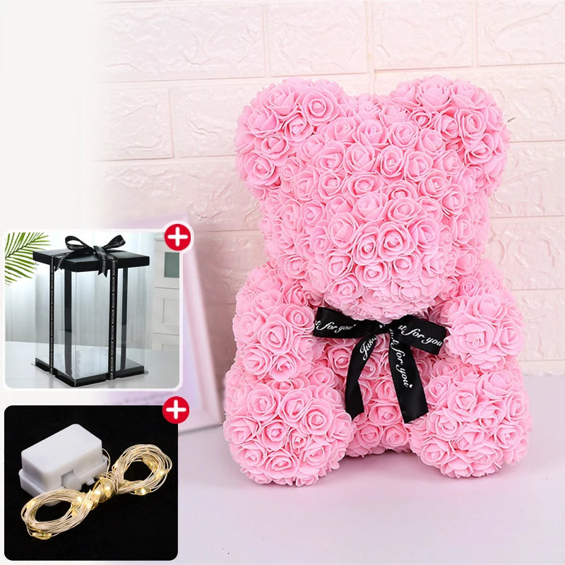 Artificial Rose Bear Light Teddy Bear Gift with Box