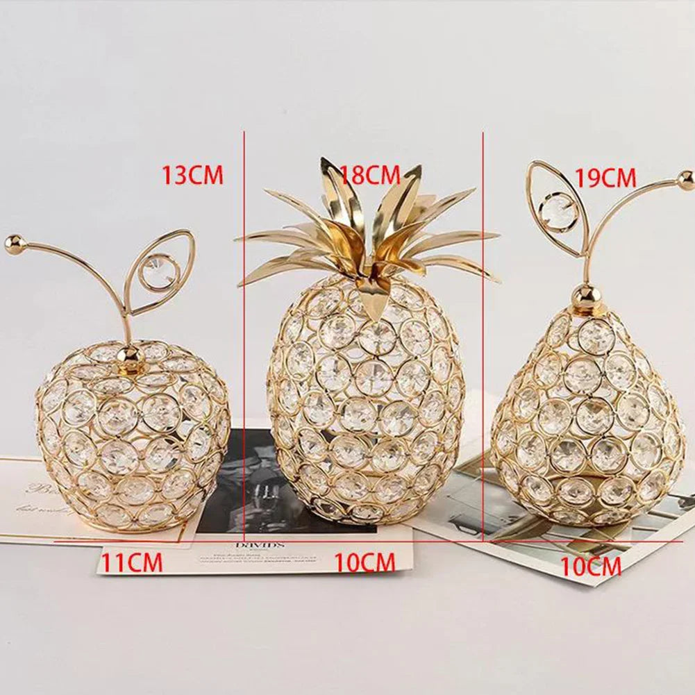 Creative Fruit Ornaments Bling Rhinestone Pineapple Shape Miniatures Snow Pear Crafts Home Wedding Decoration Photography Props