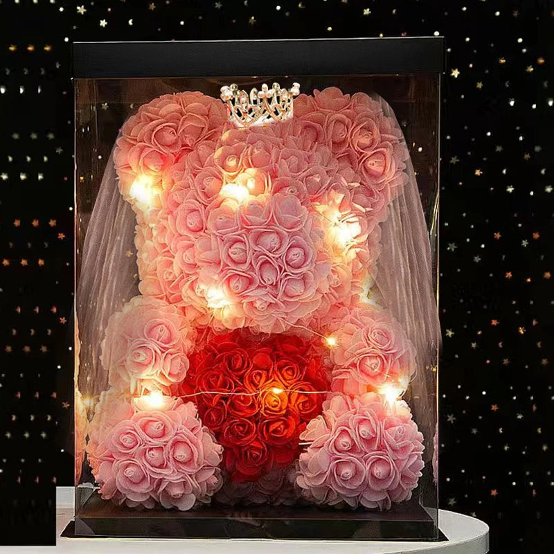 Artificial Rose Bear Light Teddy Bear Gift with Box