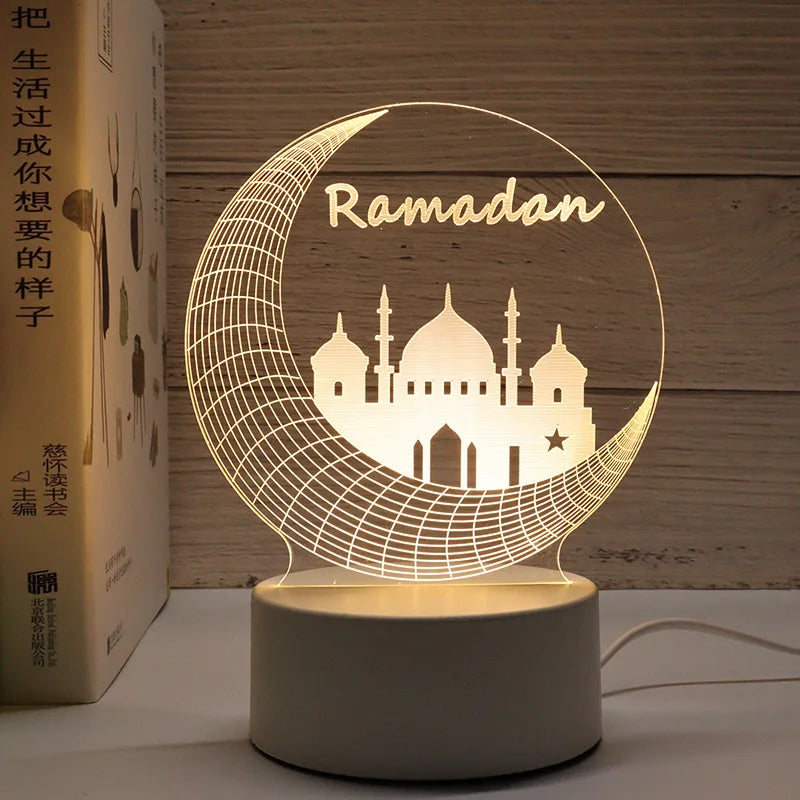 3D Moon Castle Acrylic LED Night Light Eid Mubarak Festival Ornaments Islamic Muslim Party Supplies 2024 Ramadan Home Decoration