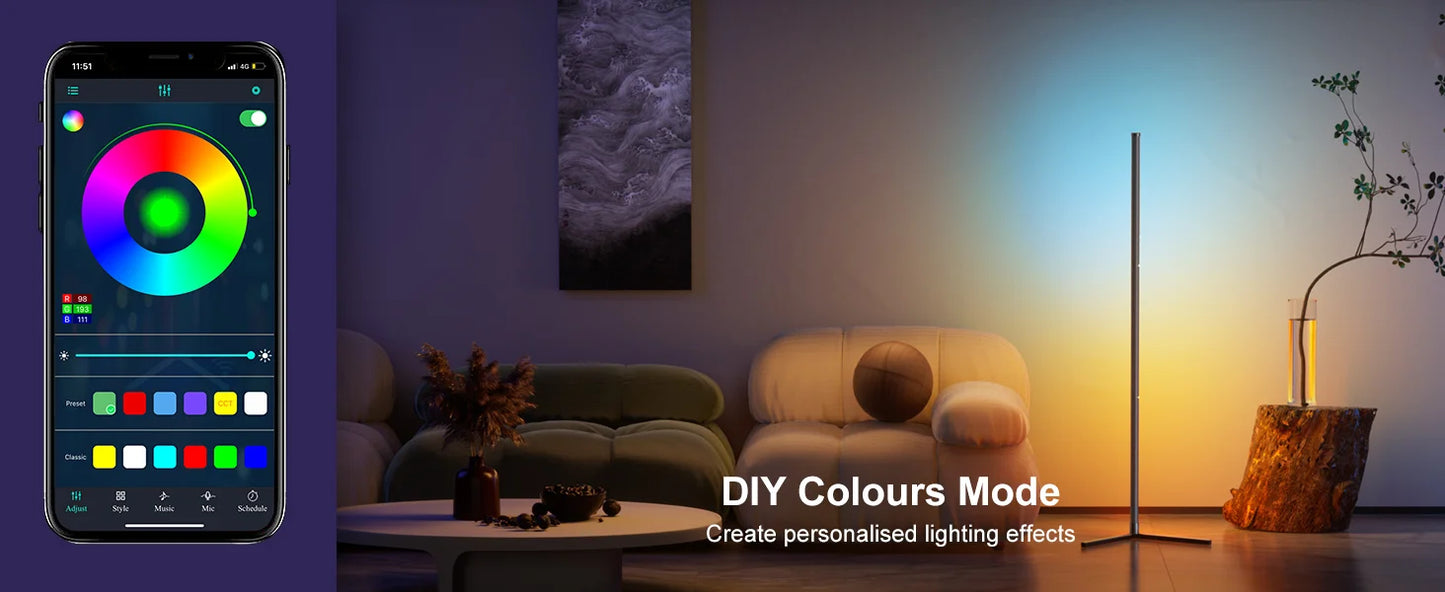 Smart RGB Dream Color Floor Lamp with Music Sync Modern 16 Million Color Changing Mood Lighting with App Remote Control